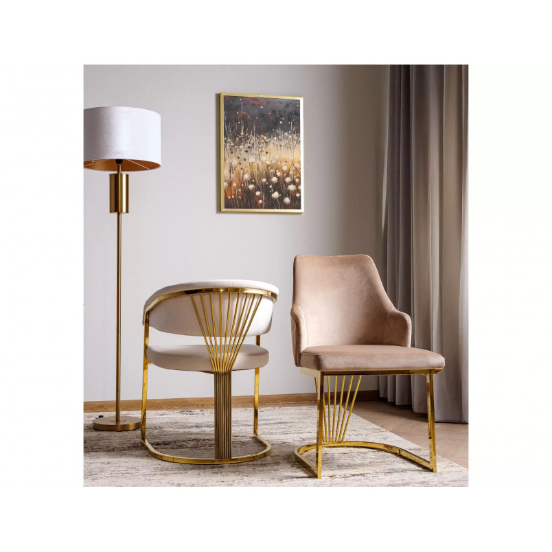 Krzesło Crown Velvet Signal: Beż, Złote Nogi | Elegancki Design