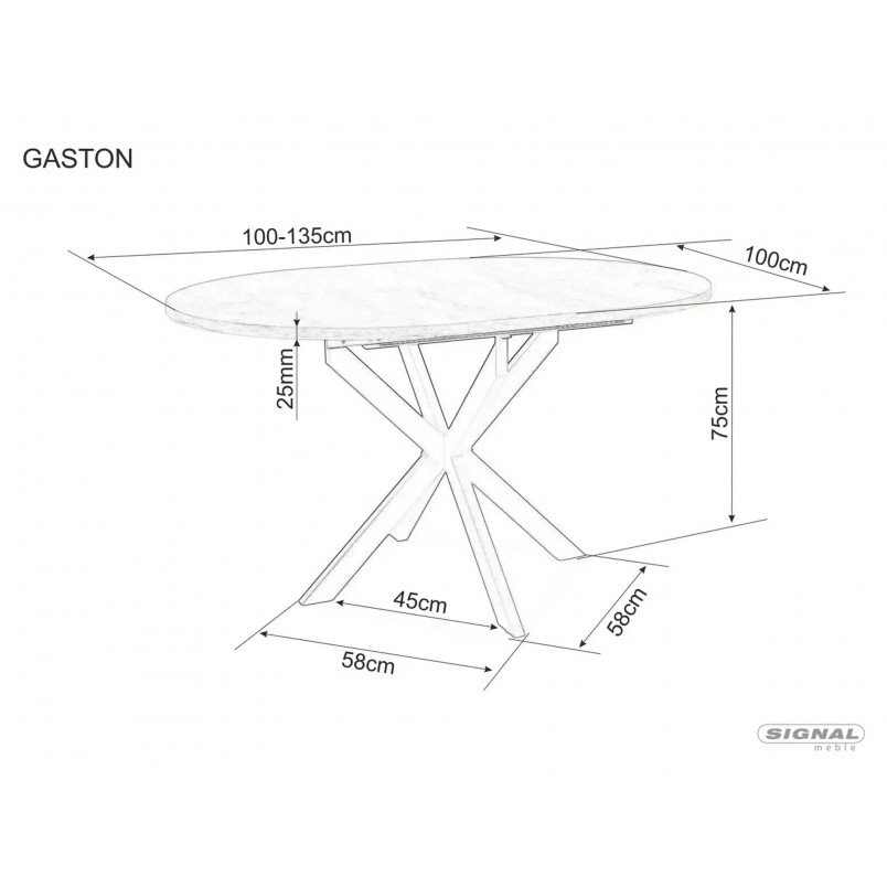 Stół rozkładany Gaston Signal 100cm | Biały marmur, czarny stelaż