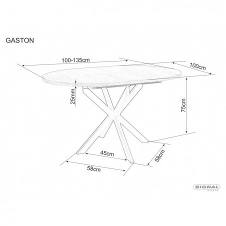 Stół rozkładany Gaston Signal 100cm | Biały marmur, czarny stelaż