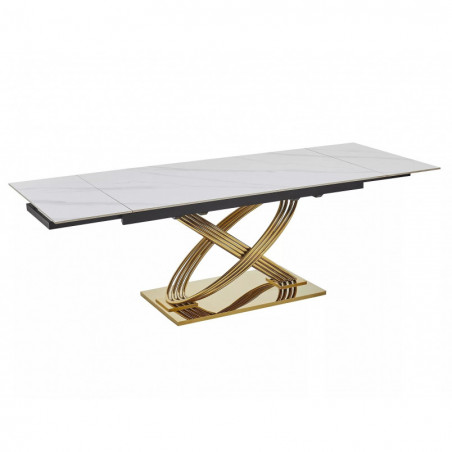 Stół rozkładany Signal Hermes | Biały marmur, złota podstawa | 160-240x90cm