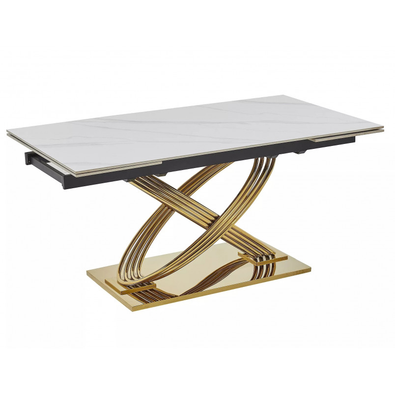 Stół rozkładany Signal Hermes | Biały marmur, złota podstawa | 160-240x90cm