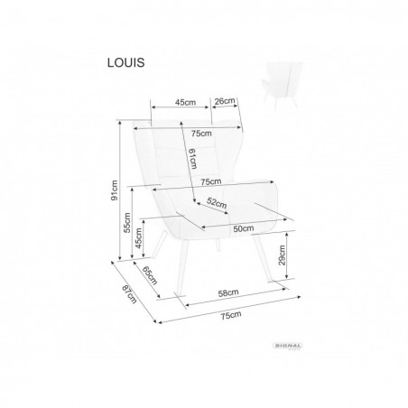 Fotel welurowy Louis szary Signal | Komfort i elegancja