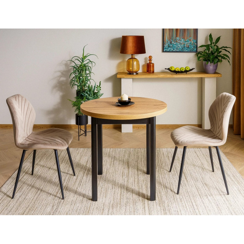Stół okrągły Adam 80cm Signal - Dąb Artisan / Czarny Mat