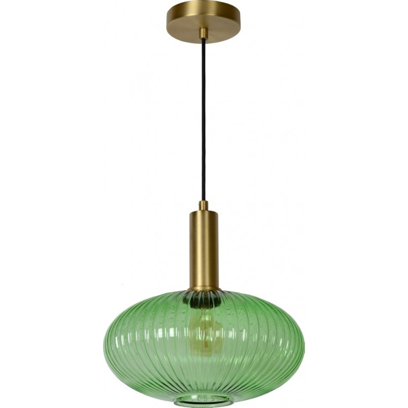 Lampa wisząca retro Lucide Maloto - Szklana, zielona, mosiądz