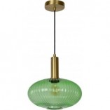 Lampa wisząca retro Lucide Maloto - Szklana, zielona, mosiądz