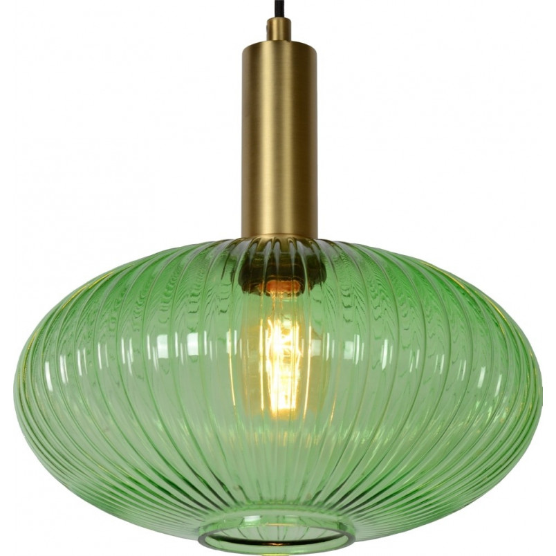 Lampa wisząca retro Lucide Maloto - Szklana, zielona, mosiądz