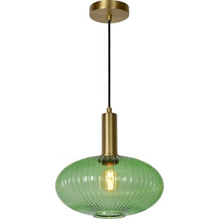 Lampa wisząca retro Lucide Maloto - Szklana, zielona, mosiądz
