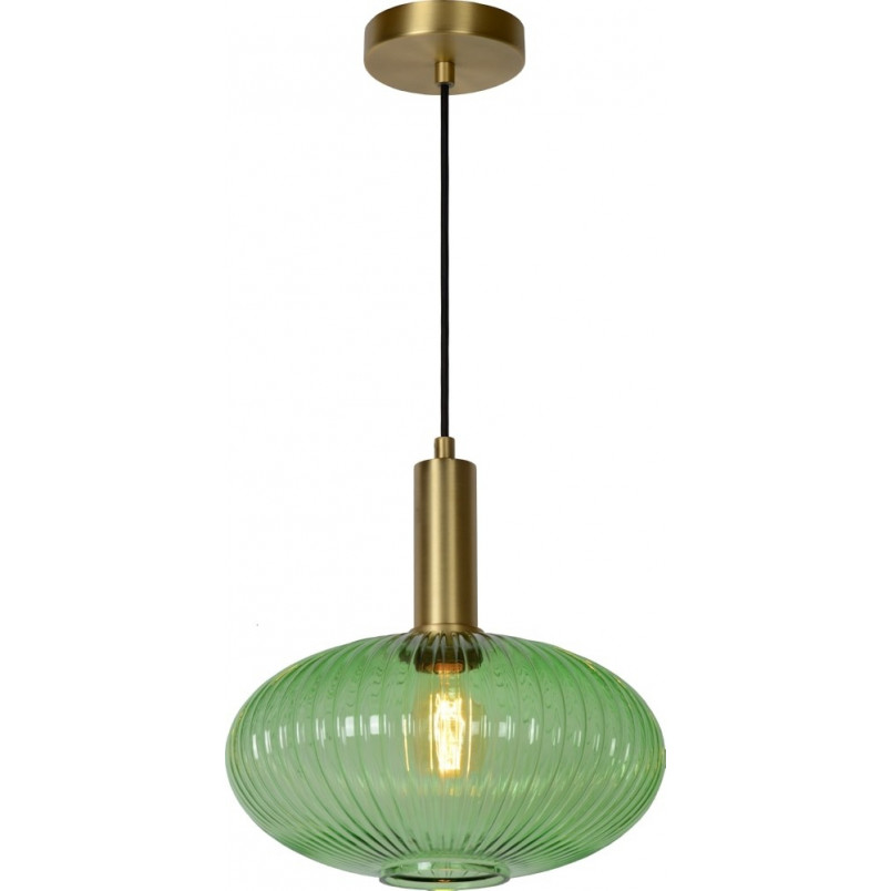 Lampa wisząca retro Lucide Maloto - Szklana, zielona, mosiądz