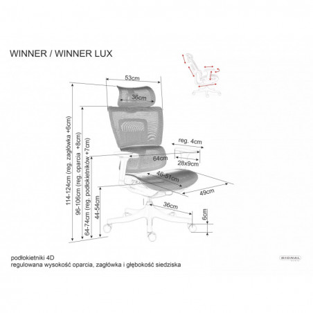 Fotel biurowy Winner Lux Signal | Ergonomiczny, Regulowany