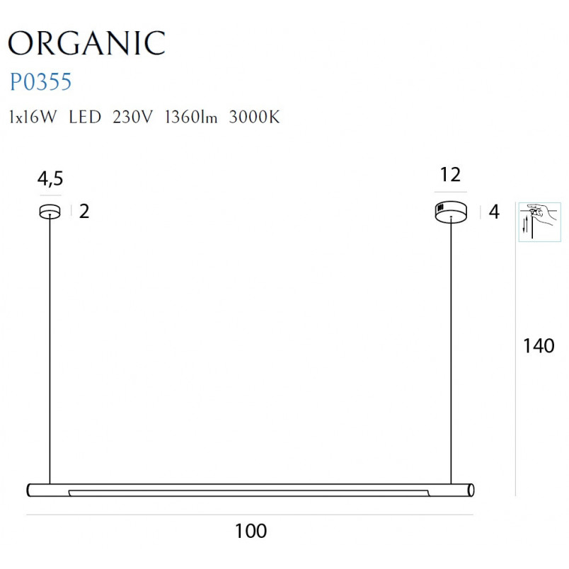 Lampa wisząca LED Organic 100cm chrom MaxLight | Minimalizm