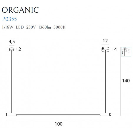 Lampa wisząca LED Organic 100cm chrom MaxLight | Minimalizm