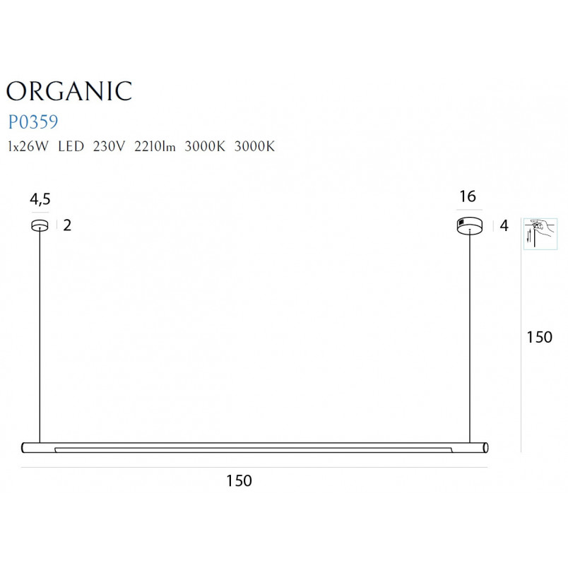Lampa wisząca Organic LED 150cm chrom MaxLight | Sklep z Lampami
