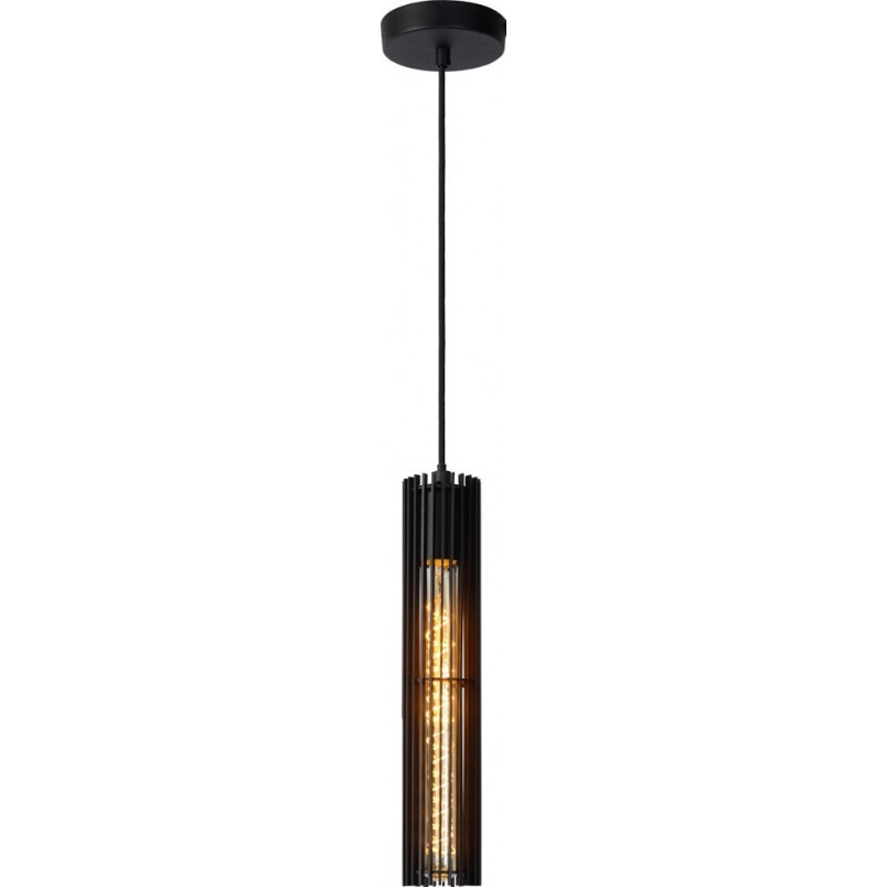 Lampa wisząca Lionel czarna | Lucide - Loftowa tuba E27