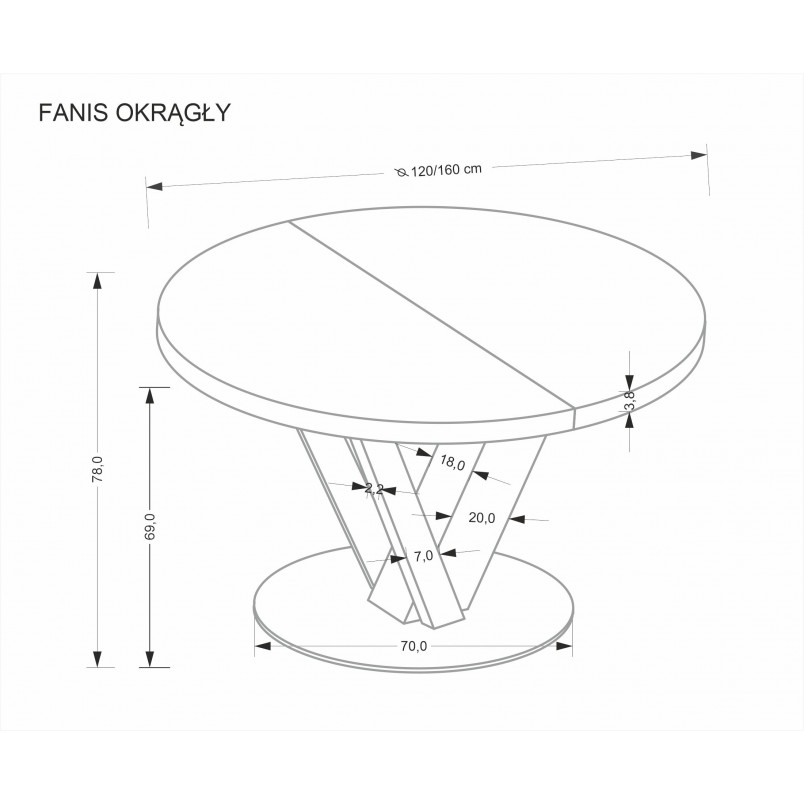 Stół rozkładany Fanis Halmar | 120-160cm | Naturalny/Czarny