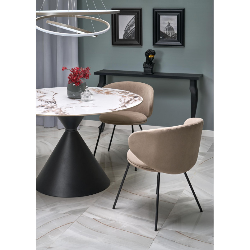 Stół okrągły Garet Halmar | Biały marmur, czarna noga | 120cm