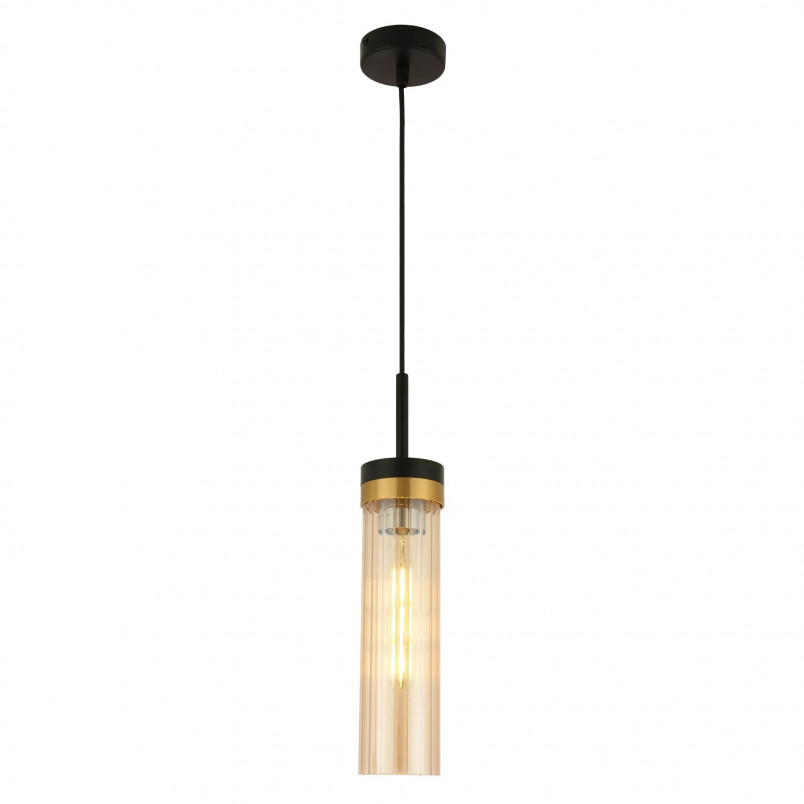Lampa wisząca Yaskr Malika - Szklana tuba ryflowana, bursztynowa