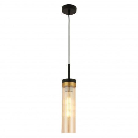 Lampa wisząca Yaskr Malika - Szklana tuba ryflowana, bursztynowa