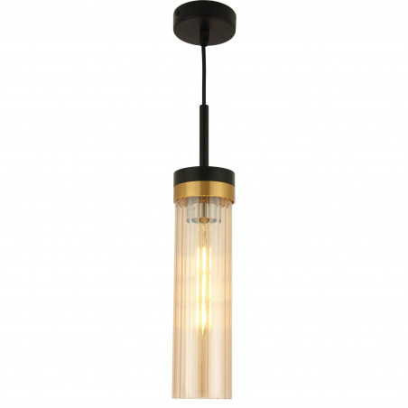 Lampa wisząca Yaskr Malika - Szklana tuba ryflowana, bursztynowa