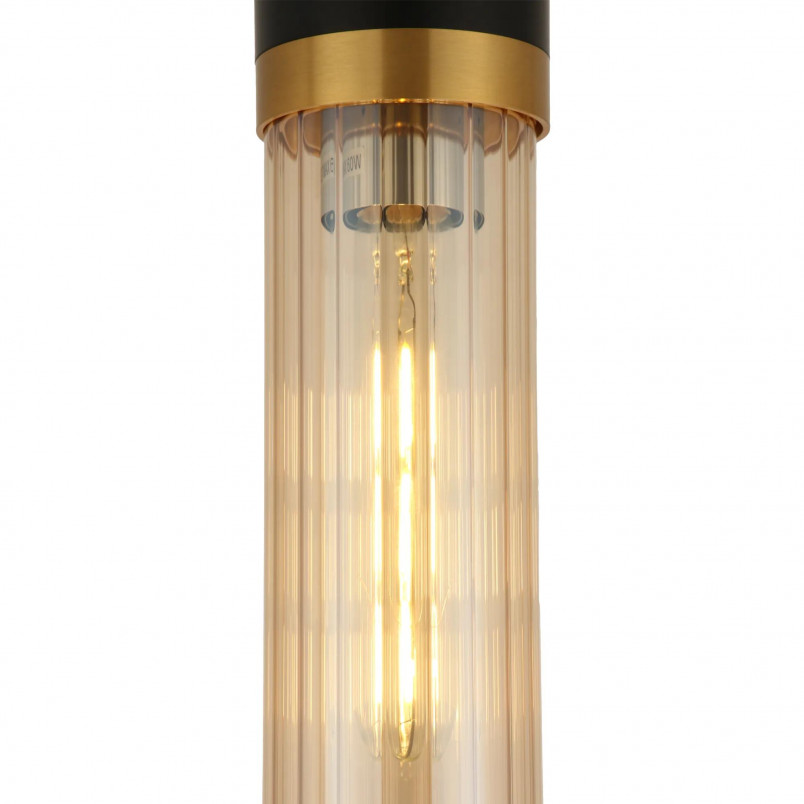 Lampa wisząca Yaskr Malika - Szklana tuba ryflowana, bursztynowa