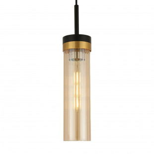 Lampa wisząca Yaskr Malika - Szklana tuba ryflowana, bursztynowa
