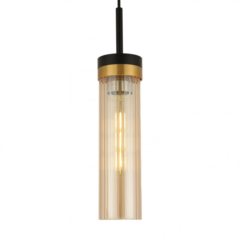 Lampa wisząca Yaskr Malika - Szklana tuba ryflowana, bursztynowa