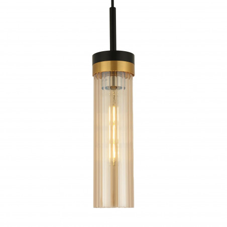 Lampa wisząca Yaskr Malika - Szklana tuba ryflowana, bursztynowa