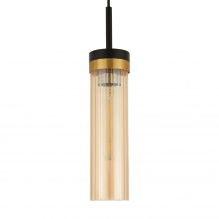 Lampa wisząca Yaskr Malika - Szklana tuba ryflowana, bursztynowa