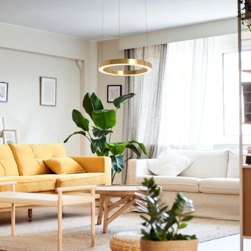 Lampa wisząca Aurum LED 60cm złota Yaskr - Oświetlenie Glamour