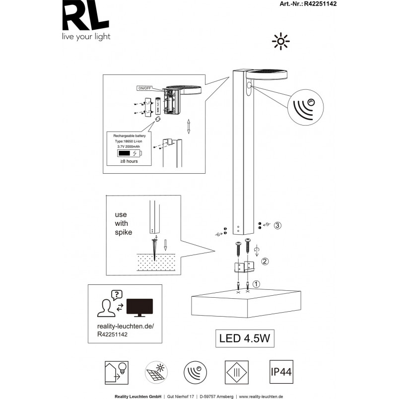 Słupek solarny ogrodowy Trio Posadas LED 60cm - Antracyt