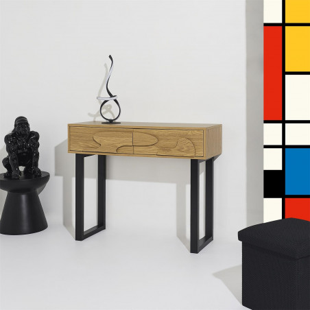 Konsola Calypso dąb/czarny Intesi | 100x35cm, 2 szuflady