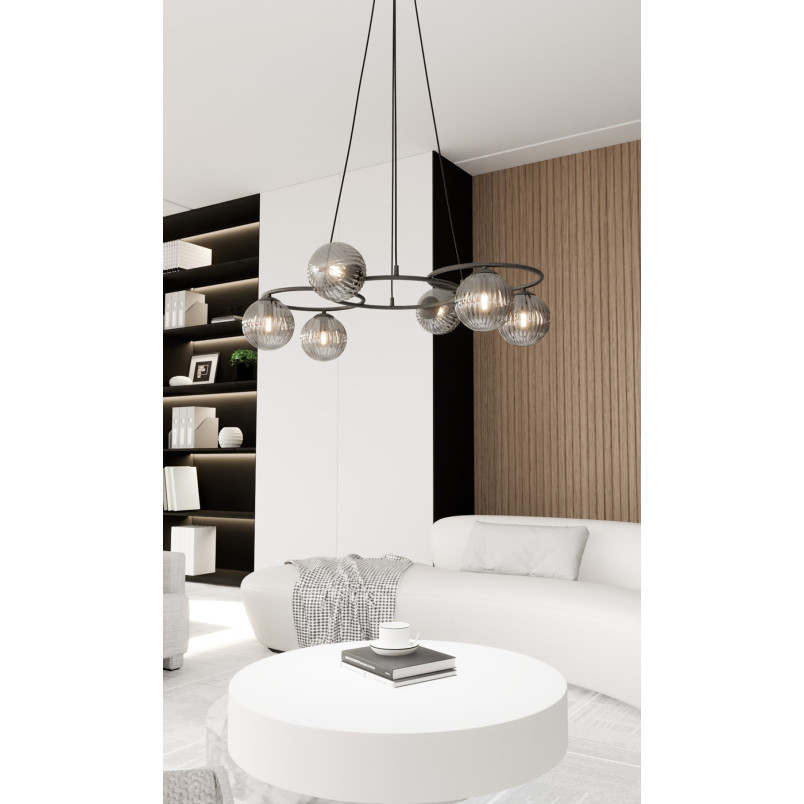 Żyrandol Libra VI Emibig | Szklane Kule, Grafit, 88cm