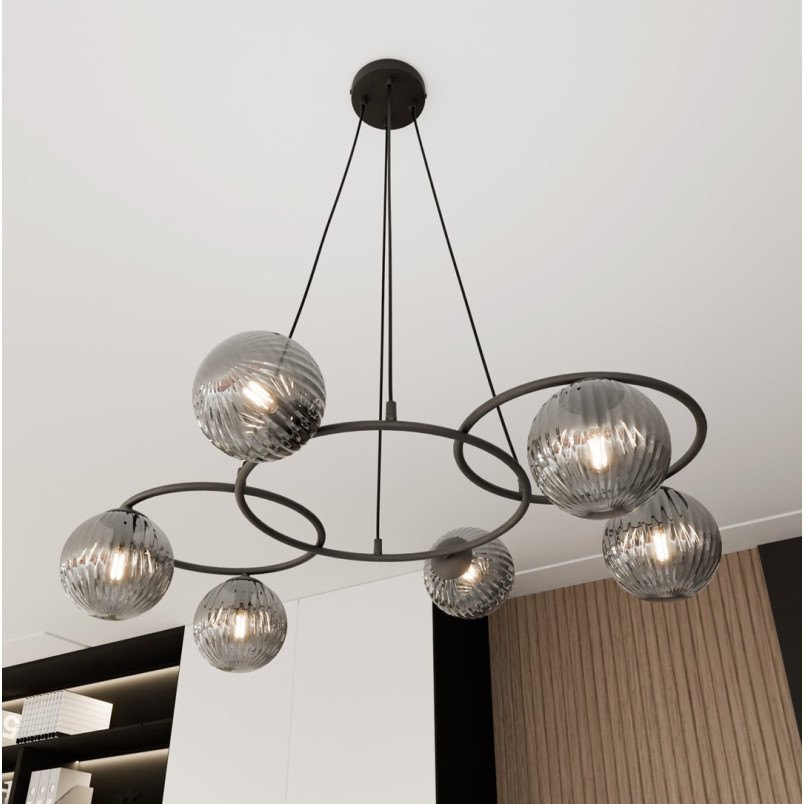 Żyrandol Libra VI Emibig | Szklane Kule, Grafit, 88cm