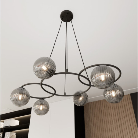 Żyrandol Libra VI Emibig | Szklane Kule, Grafit, 88cm