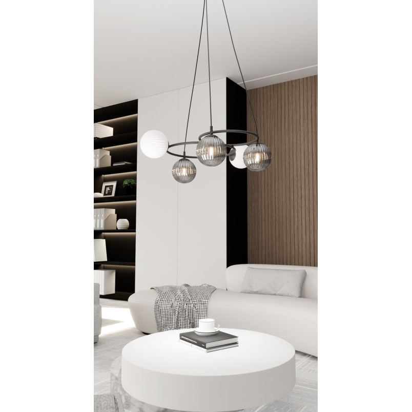 Żyrandol Libra V Emibig | Szklane Kule, 70cm, Grafit
