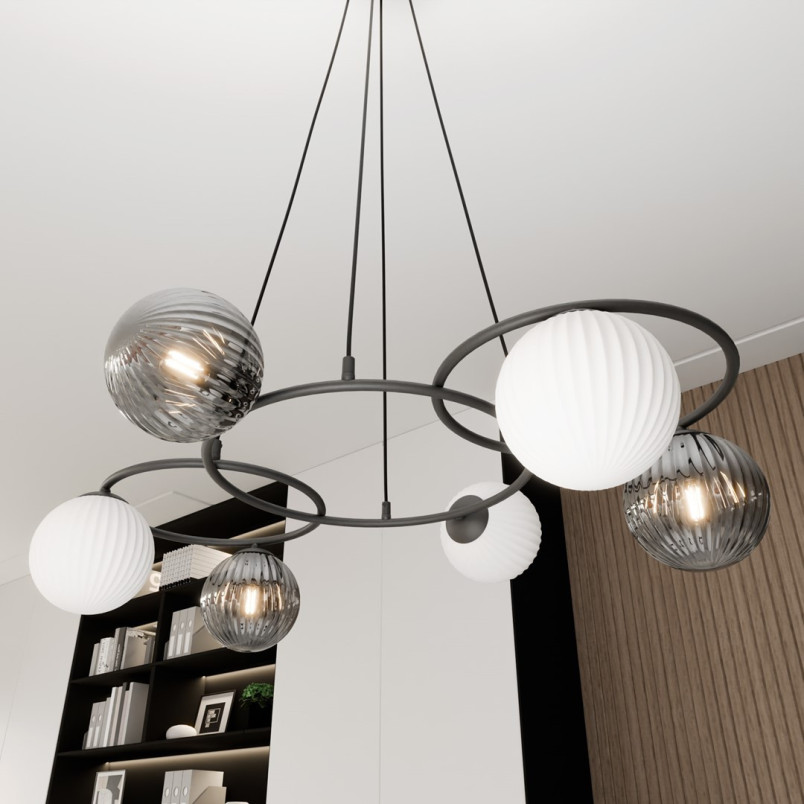 Żyrandol Libra VI Emibig - Szklane Kule, Grafit, Lustro | Sklep Lamp
