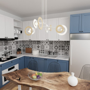 Lampa wisząca Skiva IV | Biała i drewniana | Emibig