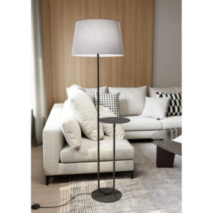 Lampa podłogowa z abażurem i stolikiem Hotel szary / czarny Emibig