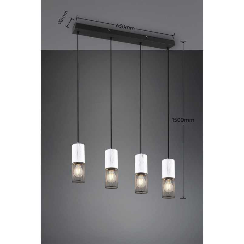 Lampa Wisząca Loft Tosh IV | Trio - Czarno-Biała, 65cm