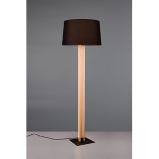 Lampa podłogowa z abażurem nowoczesna Rahul 150cm czarny / drewno Trio