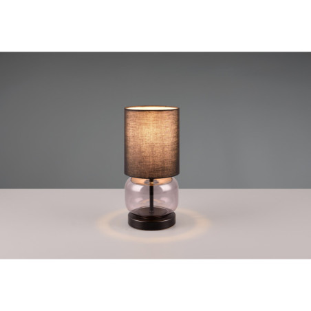 Lampa stołowa Trio Elio: Szklana podstawa, abażur czarno-szary | Kup teraz