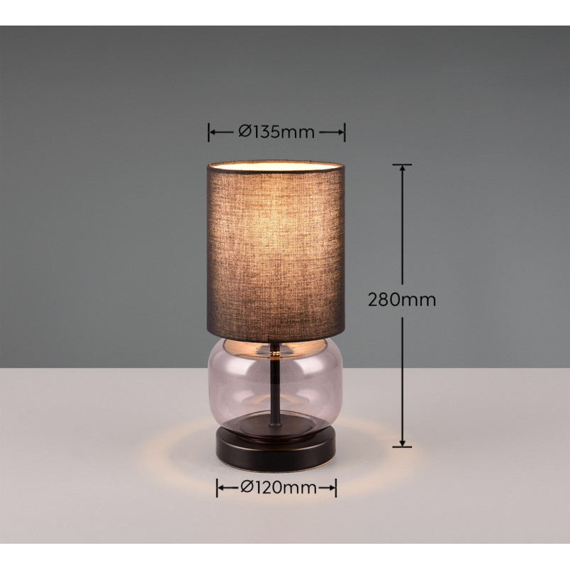 Lampa stołowa Trio Elio: Szklana podstawa, abażur czarno-szary | Kup teraz