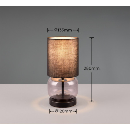 Lampa stołowa Trio Elio: Szklana podstawa, abażur czarno-szary | Kup teraz