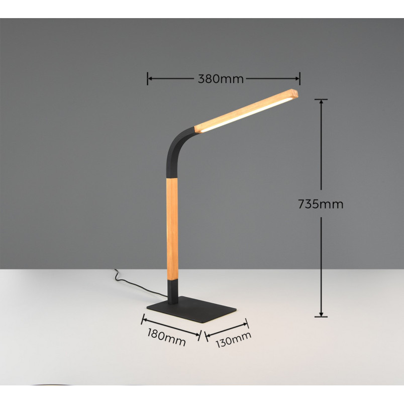 Lampa biurkowa Norris Trio LED - drewno/czarny | Ściemniacz