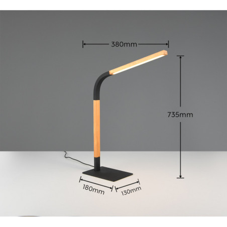 Lampa biurkowa Norris Trio LED - drewno/czarny | Ściemniacz