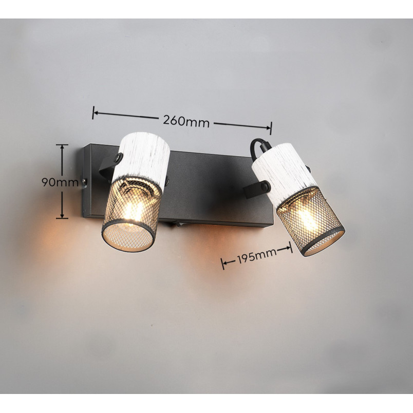 Kinkiet podwójny Tosh Trio | Loft, czarno-biały, z włącznikiem