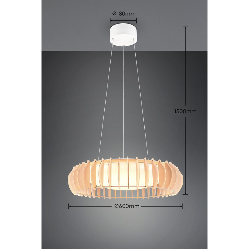 Lampa wisząca LED Monte 60cm - drewno, pilot | Reality