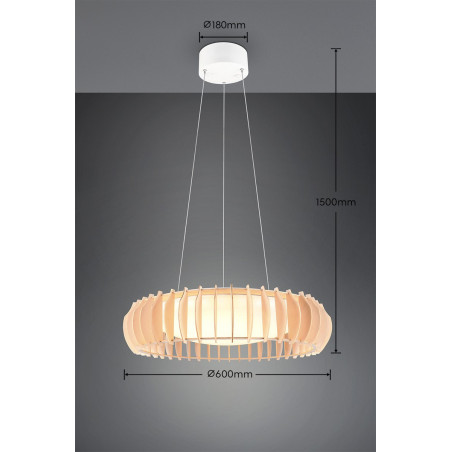 Lampa wisząca LED Monte 60cm - drewno, pilot | Reality