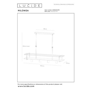 Lampa wisząca Milonga | Loftowa lampa z półką - Lucide