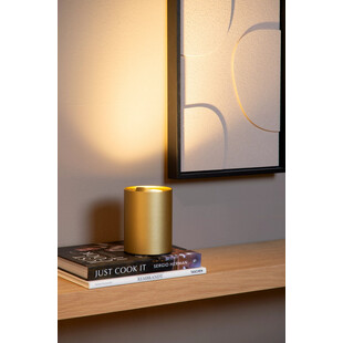 Lampa stołowa minimalistyczna Tube LED 9,6cm H12,5cm złoty mosiądz Lucide
