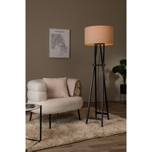 Lampa podłogowa z abażurem na drewnianej podstawie Trafalgar 157cm beż / czarny Lucide